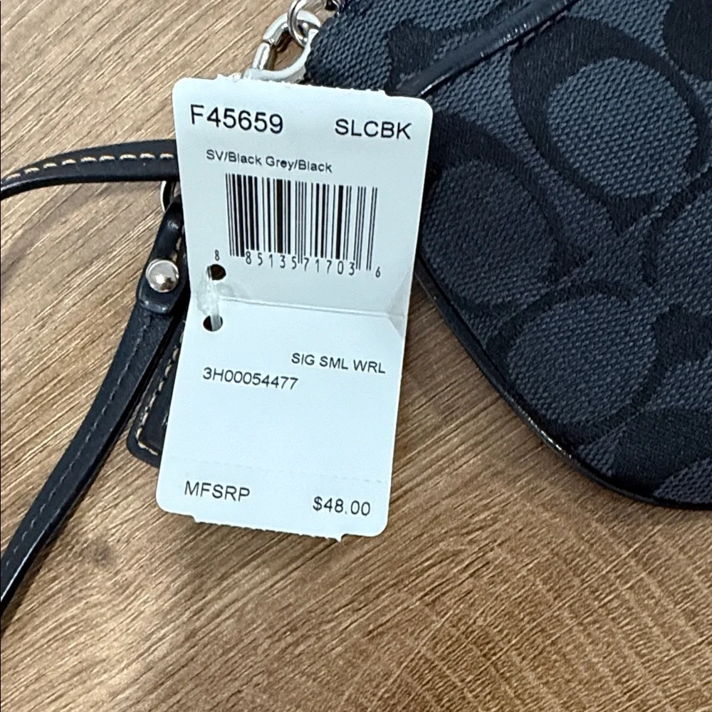 Coach Black Signature Jacquard Wristlet
